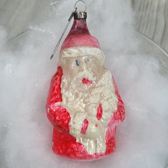 German Mercury Glass Santa Claus Christmas Ornament Hand Blown Painted Antique
